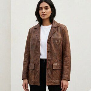 Vintg Mossimo 100% Genuine Leather Jacket Button Closure And Pockets Size M
